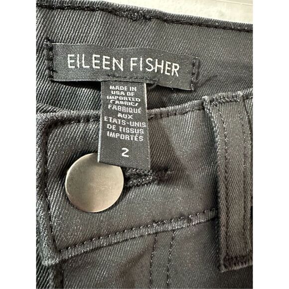 Eileen Fisher organic cotton blend black women’s waxed casual pant size 2 #24-17 - Picture 2 of 5